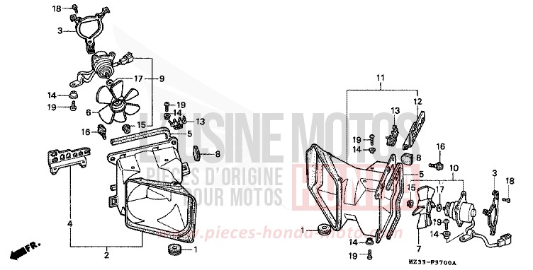VENTILATEUR de Gold Wing Aspencade CANDY SPECTRA RED (R176K) de 1993
